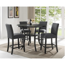 Roundhill Furniture Collection Biony Espresso Wood Dining Set with Nail Head Stool, Grey Fabric