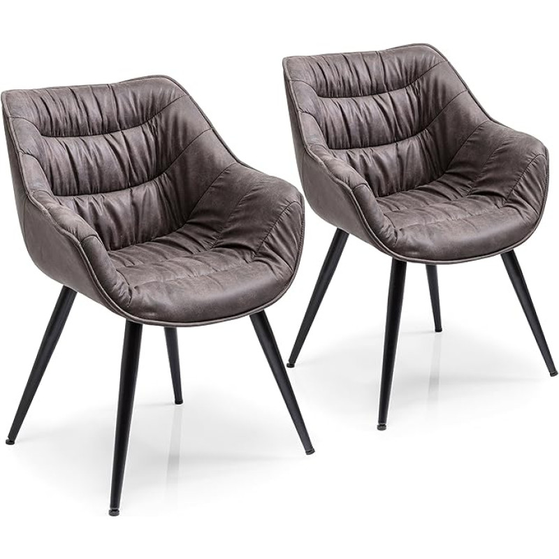 Kare Thelma Design Armchair Set of 2, Comfortable, Upholstered Dining Room Chairs with Armrests in Retro Design, Grey/Black (H x W x D) 82 x 65 x 60 cm