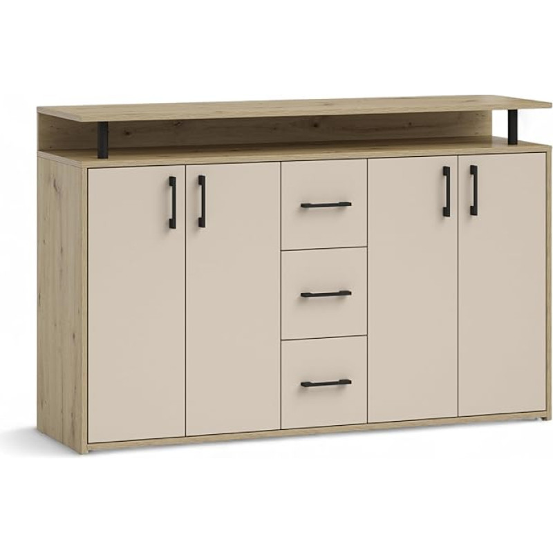 Drift Highboard with Shelf in Cashmere, Artisan Oak Look, Modern Living Room Cabinet with Drawers and Lots of Storage Space for Your Living Area, 139 x 90 x 34 cm (W x H x D)
