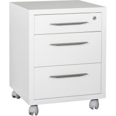 Composad Chest of Drawers Line Drawing with 3 Drawers and Wheels, Office Chest of Drawers Under the Desk (W x H x D) 48.60 x 63.10 x 45.20 cm, Colour White Lacquered, Made in Italy