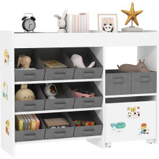 AIYAPLAY Children's Toy Shelf Children's Organiser with 11 Removable Basket Compartments and Sticker Sheets for Children's Room Playroom 105 x 30 x 80 cm White