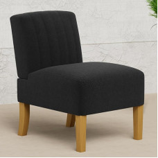Gaussen Armless Accent Chairs for Living Room Modern Slipper Chair with Solid Wood Legs Makeup Chair Fabric Comfortable Padded Armchair Accent Chair Side Chair Nero