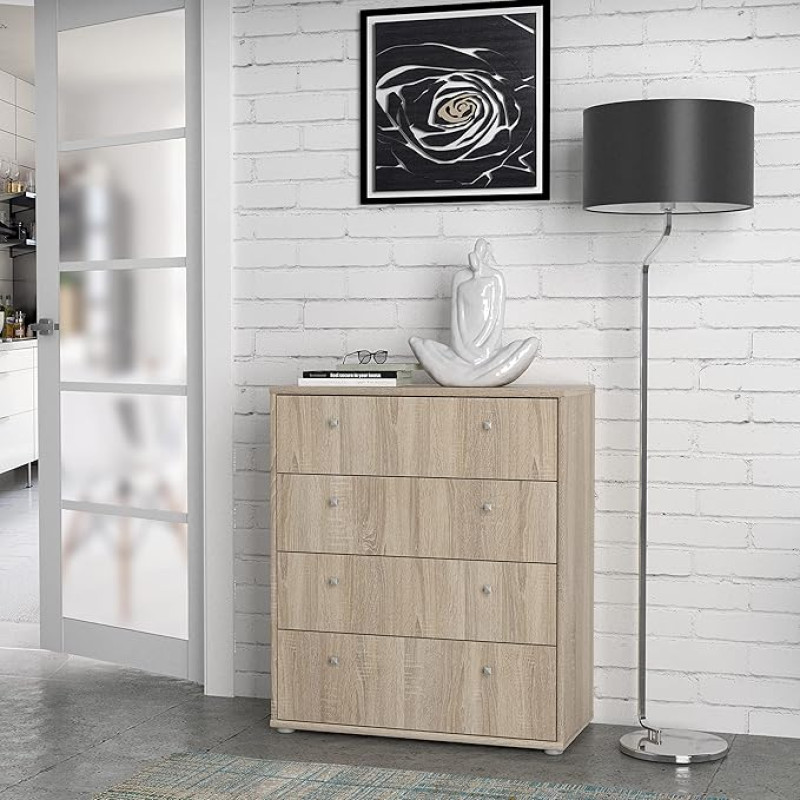 FORTE Tempra 2 Chest of Drawers with 4 Drawers, Engineered Wood, Sonoma Oak Style, 73.7 x 85.5 x 34.8 cm (W x H x D)
