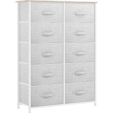 YITAHOME Chest of Drawers with 10 Drawers, Cupboard, Fabric Drawers with Handles, Chest of Drawers with Sturdy Steel Frame, Durable, Light Grey