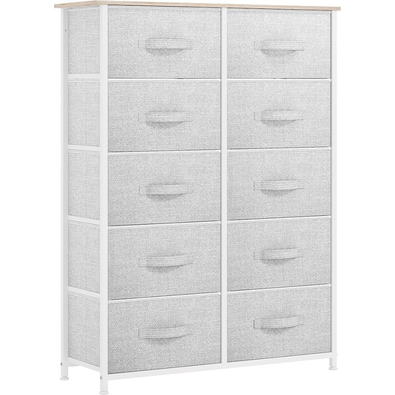YITAHOME Chest of Drawers with 10 Drawers, Cupboard, Fabric Drawers with Handles, Chest of Drawers with Sturdy Steel Frame, Durable, Light Grey