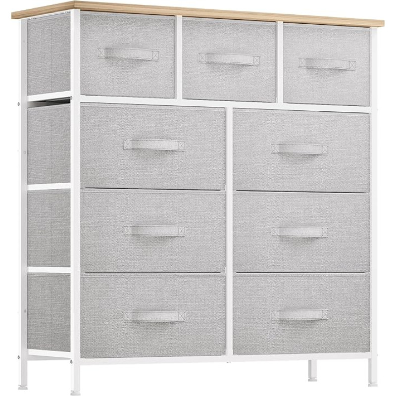 YITAHOME Chest of Drawers with 9 Drawers - Fabric Storage Tower for Bedroom, Living Room, Hallway - Sturdy Steel Frame (Light Grey)