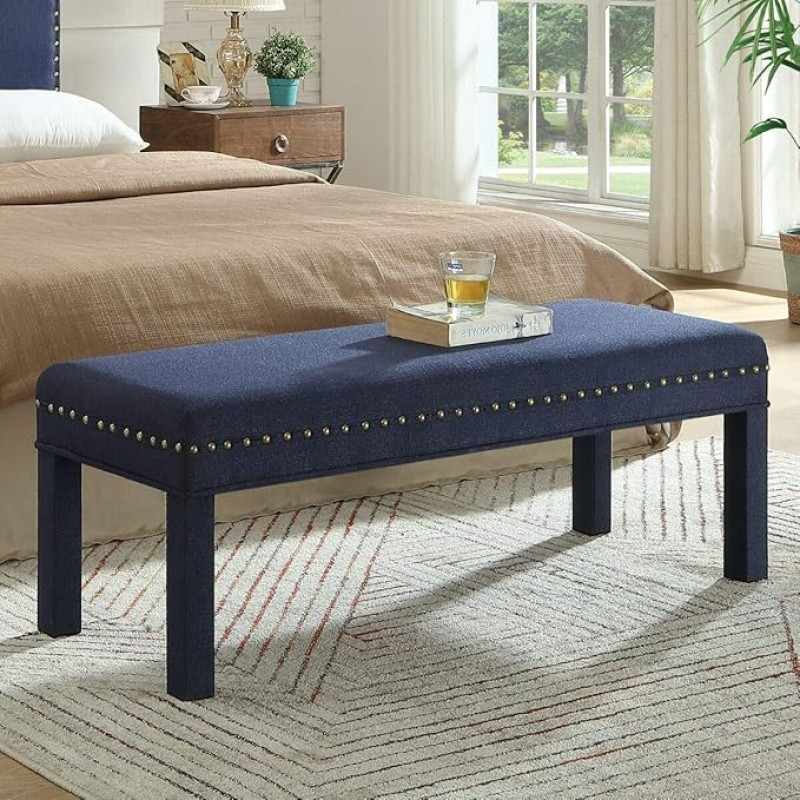 WEMART 24KF Padded Bed Bench with Nail Head Trim Navy