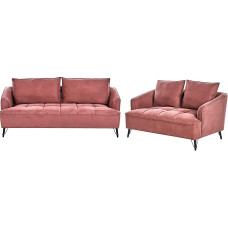 Hobro 5 Seater Sofa Set Fabric Red Quilted with Armrests Loose Back Cushions