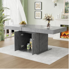 KecDuey Extendable Dining Table, 140/180 x 80 x 76 cm, Living Room Table with Storage Space, Rectangular Dining Table, Coffee Leisure Table, Space-Saving, Multifunctional, Automatic Telescopic Table