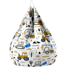 Treer Bean Bag without Filling for Children and Adults, Cartoon Print Lazy Bean Bag Bean Bag Cover, Toy Storage Seat Cushion with Zip (100 x 120 cm, Yellow Tractor)