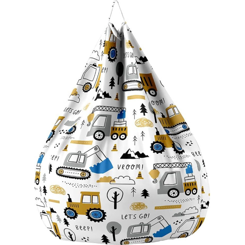 Treer Bean Bag without Filling for Children and Adults, Cartoon Print Lazy Bean Bag Bean Bag Cover, Toy Storage Seat Cushion with Zip (100 x 120 cm, Yellow Tractor)