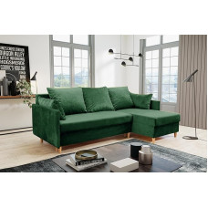 KIER FURNITURE - Corner Sofa 210 x 140 cm - L Shape Sofa - Sofa with Sleep Function and Bed Box - Lying Surface 140 x 200 cm - Ottoman Left or Right - Sofa Bed, Guest Bed - Velvet Green - 210 x 140 x