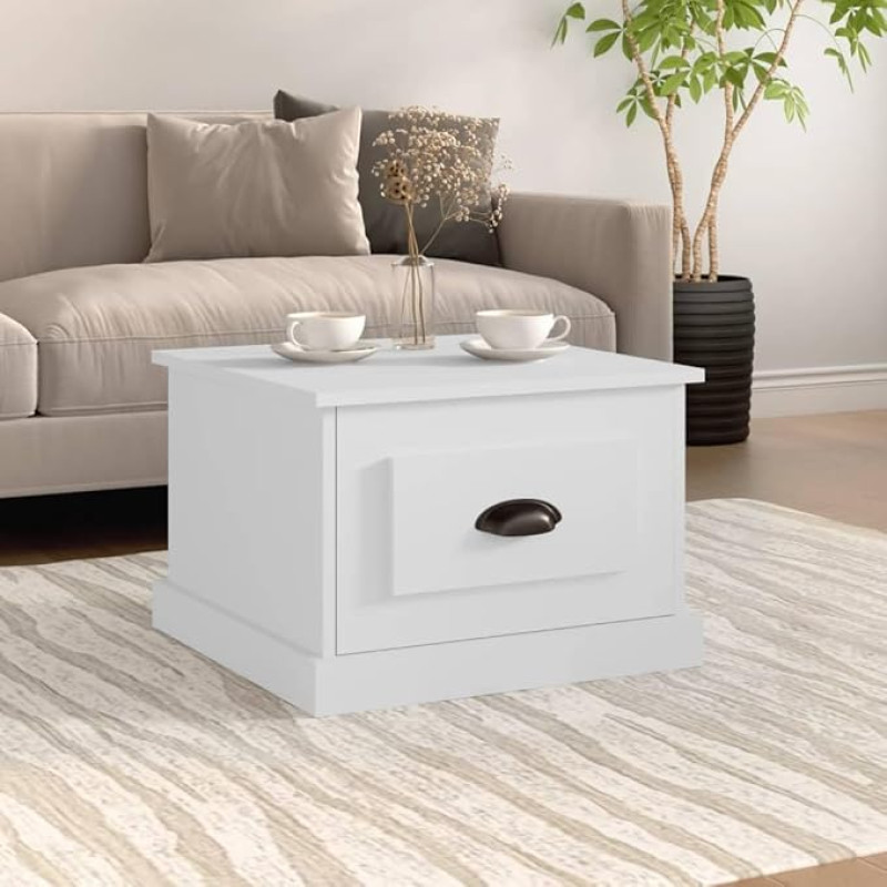 AUVYI Coffee Table with Drawer White 50 x 50 x 35 cm Wood Material Sofa Table Sideboard Living Room Table Side Table with Drawer