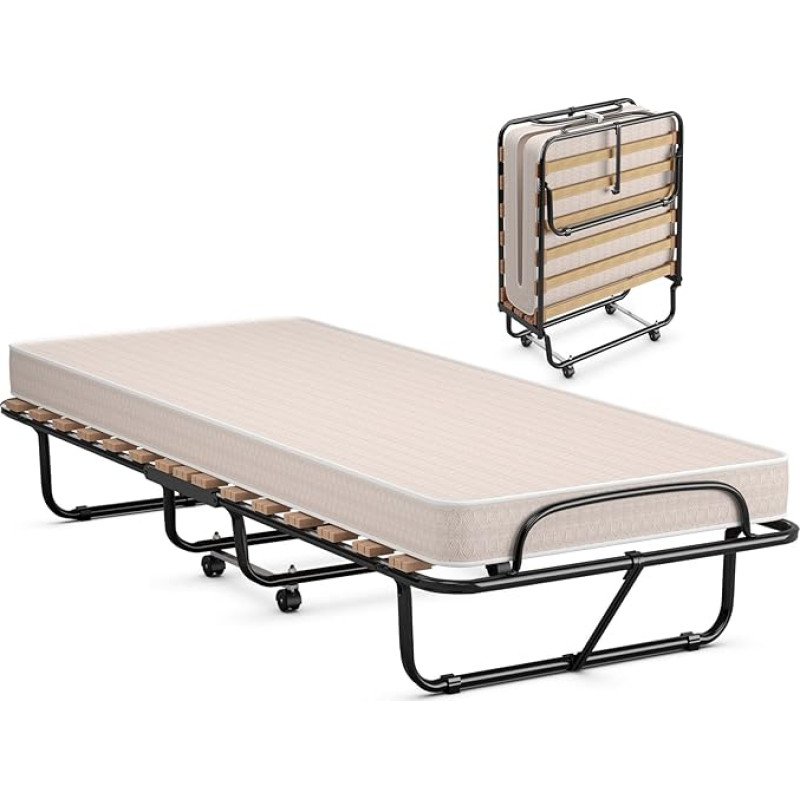GOPLUS Folding Bed for 1 Person, 80 x 190 cm, Folding Bed for Adults with Memory Foam Mattress 10 cm, Orthopaedic, Load 120 kg, Folding Bed for Guests and Othopedic (White, Mattress: 80 x