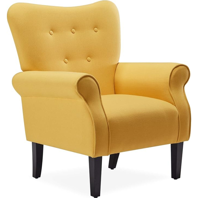 Belleze Modern Linen Chair Roller Arm with Wooden Legs Lemon Yellow