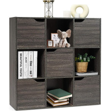 Dreamade Wooden Living Room Cabinet, Cube Shelf with Large Storage Space, Office Shelf with Doors and Divided Compartments, Standing Shelf for Living Room, Children's Room, Office, Study Room, White/Dark Grey