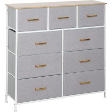 HOMCOM 9 Drawer Chest of Drawers Padded Faux Sheepskin Fabric Chest with Steel Structure Comfortable for Bedroom Hallway Grey