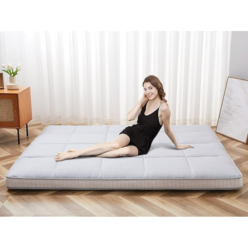 SUNYRISY Futon Mattress, Japanese Floor Mattress, Thickened Foldable Bed Mattress, Roll Up Mattress Topper, Tatami Mat, Floor Lounger, Guest Bed for Camping, Couch, Car, Grey, Single