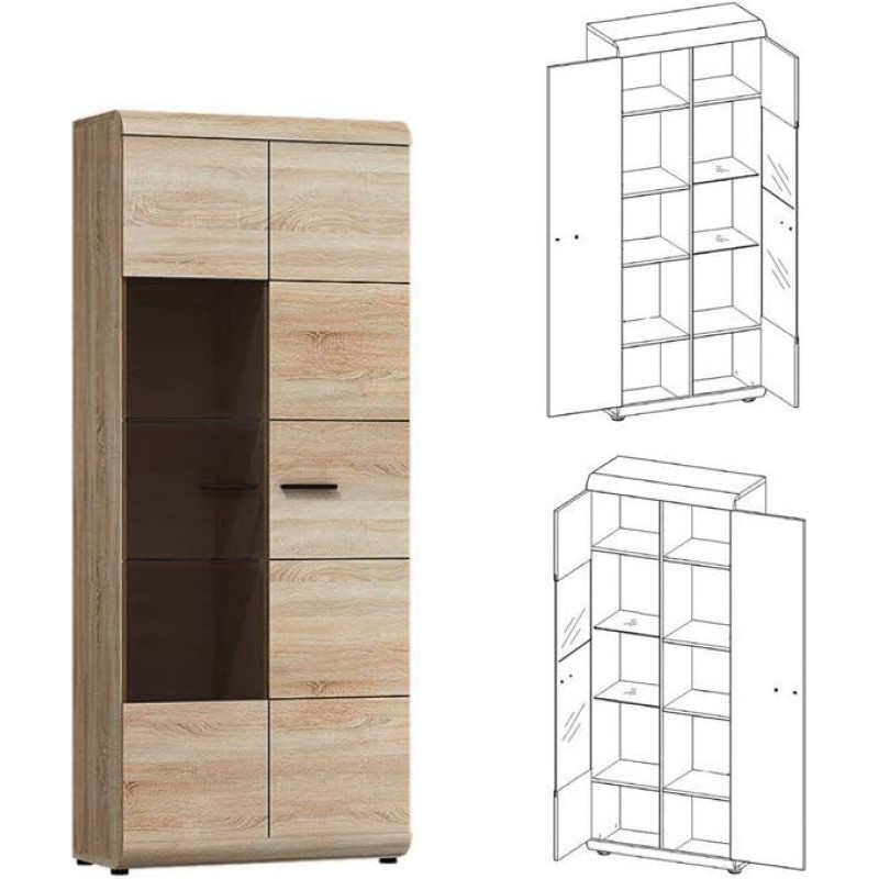 LINK Display Cabinet, Standing Display Cabinet, Living Room Cabinet, Display Cabinet with 2 Doors (Without Lighting)