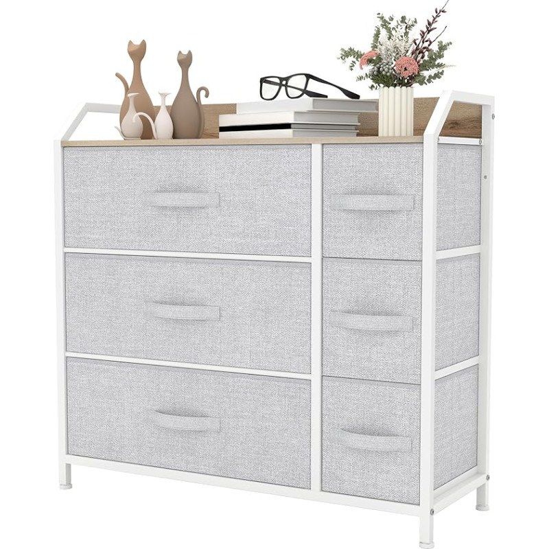 YITAHOME Chest of Drawers with 6 Drawers, Fabric Drawers with Handles, Chest of Drawers with Sturdy Steel Frame, Durable, Light Grey