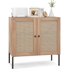 FANTASK Sideboard with 2 Rattan Doors, Wooden Kitchen Cabinet in Oak, Buffet Cabinet Chest of Drawers Industrial for Kitchen, Kitchen Cabinet with Worktop & Adjustable Shelves, Dining Room, 80 x 40 x