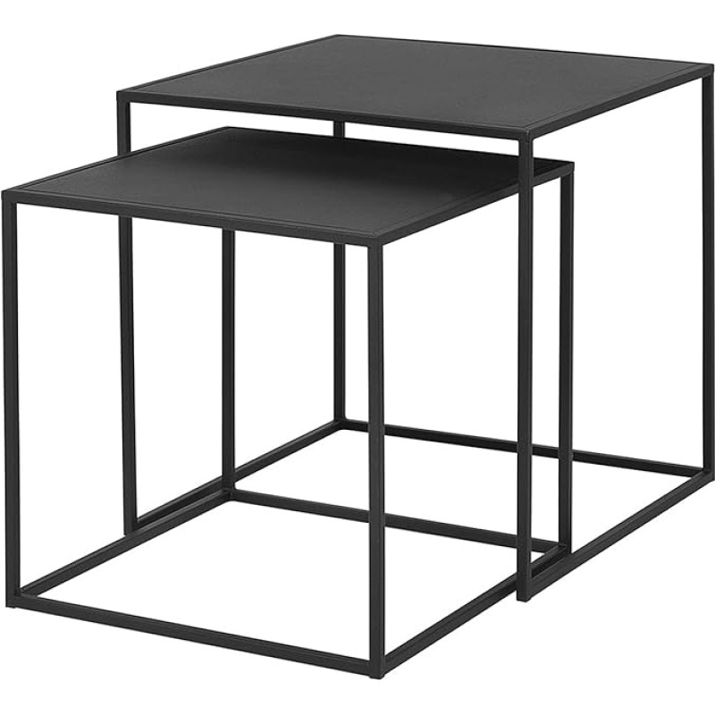 Blomus Set of 2 Fera Side Tables, Black, 40 L x 40 W x 40 H cm, 35 L x 35 W x 35 H cm, Black Sofa Table, Steel Coffee Table for Hallway, Living Room, Bedroom, Office