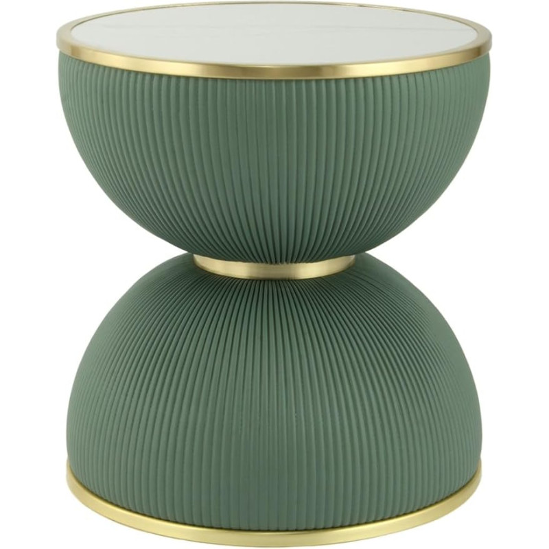 Qiyano Palila Side Table Green - Iron Frame with PU Fabric Cover & Stone Top - Stylish & Versatile, Living Room, Bedroom, Couch