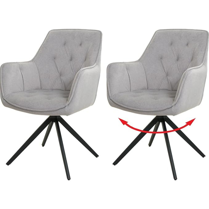 HWC-L80 Set of 2 Dining Room Chairs, Kitchen Chairs, Upholstered Chair with Armrests, Rotatable, Metal Fabric/Textile - Light Grey