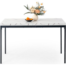 FurnitureR Dining Table, Rectangular Kitchen Table with Marble Effect Veneer Table Top for Dining Room, Living Room, 120 x 70 x 75 cm, White