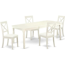 East West Furniture DOBO5-LWH-LC Dining Set for 4 - 106 x 190 cm Rectangular Butterfly Leaf Dining Table and 4 Faux Leather Dining Chairs