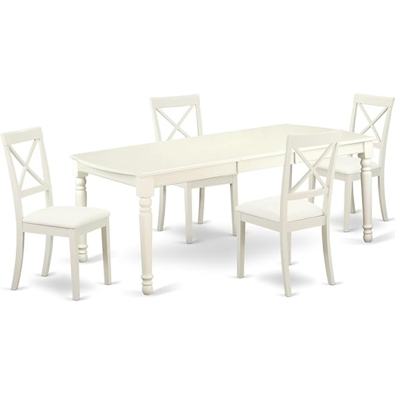 East West Furniture DOBO5-LWH-LC Dining Set for 4 - 106 x 190 cm Rectangular Butterfly Leaf Dining Table and 4 Faux Leather Dining Chairs