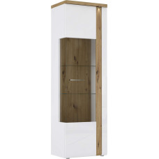 FORTE Tuluza Display Cabinet with 1 Glass Door, Composite Wood, White Combined with Artisan Oak and White Gloss, 66.5 x 196 x 43.2 cm