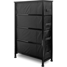 Clarisworld 4 Narrow Chest of Drawers Storage Tower Chest of Drawers - Wooden Top Sturdy Steel Frame Organiser Unit for Bedroom Hallway Entryway Closets - Laminated Fabric (4 Drawers
