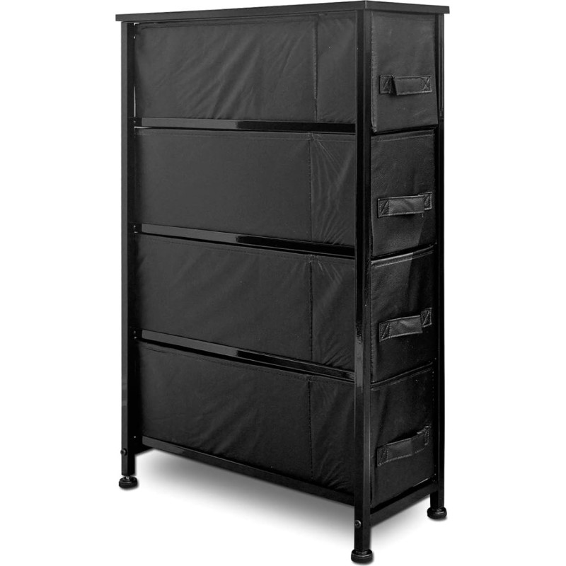 Clarisworld 4 Narrow Chest of Drawers Storage Tower Chest of Drawers - Wooden Top Sturdy Steel Frame Organiser Unit for Bedroom Hallway Entryway Closets - Laminated Fabric (4 Drawers