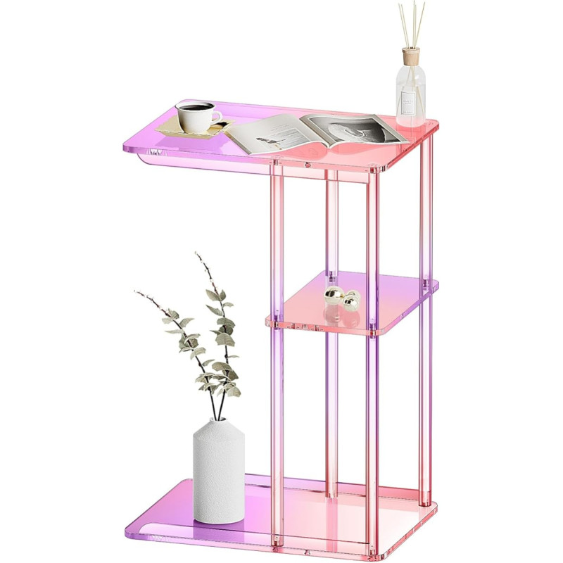 VRFRSX C Shape Acrylic Side Table Iridescent Clear Acrylic Side Table for Couch Sofa and Bed Colorful Desk C Table for Living Room Bedroom Bedside Table 15.7