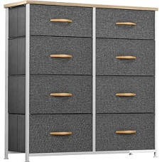 YITAHOME Chest of Drawers with 8 Drawers, Cupboard, Fabric Drawers with Handles, Chest of Drawers with Sturdy Steel Frame, Durable, Grey