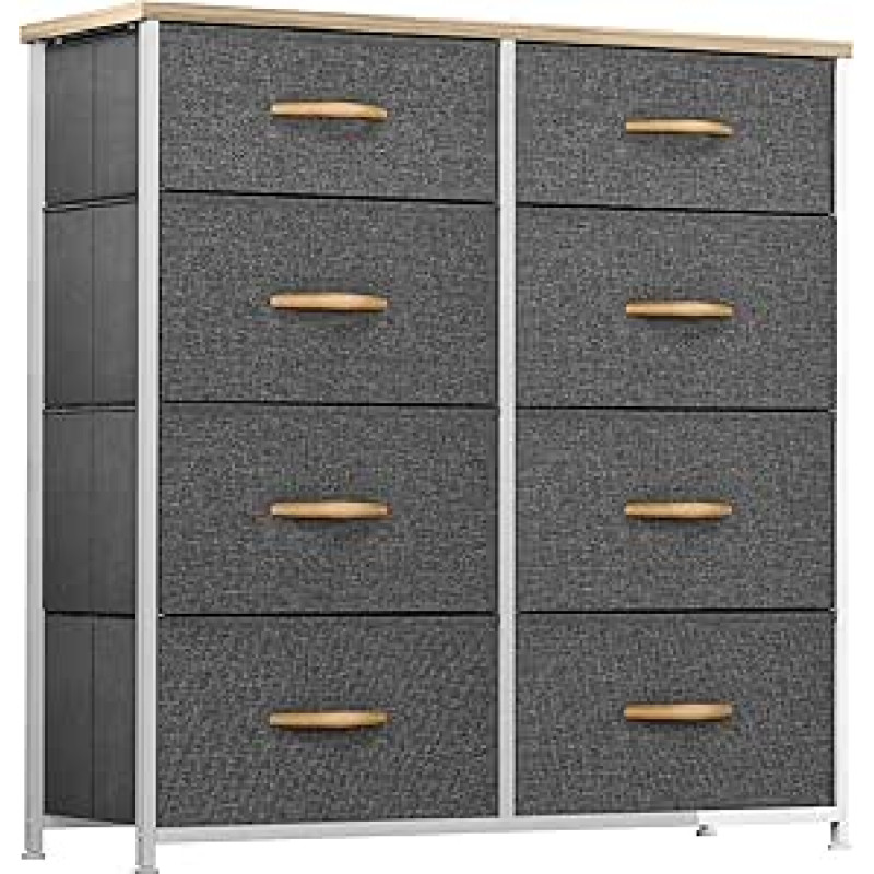 YITAHOME Chest of Drawers with 8 Drawers, Cupboard, Fabric Drawers with Handles, Chest of Drawers with Sturdy Steel Frame, Durable, Grey