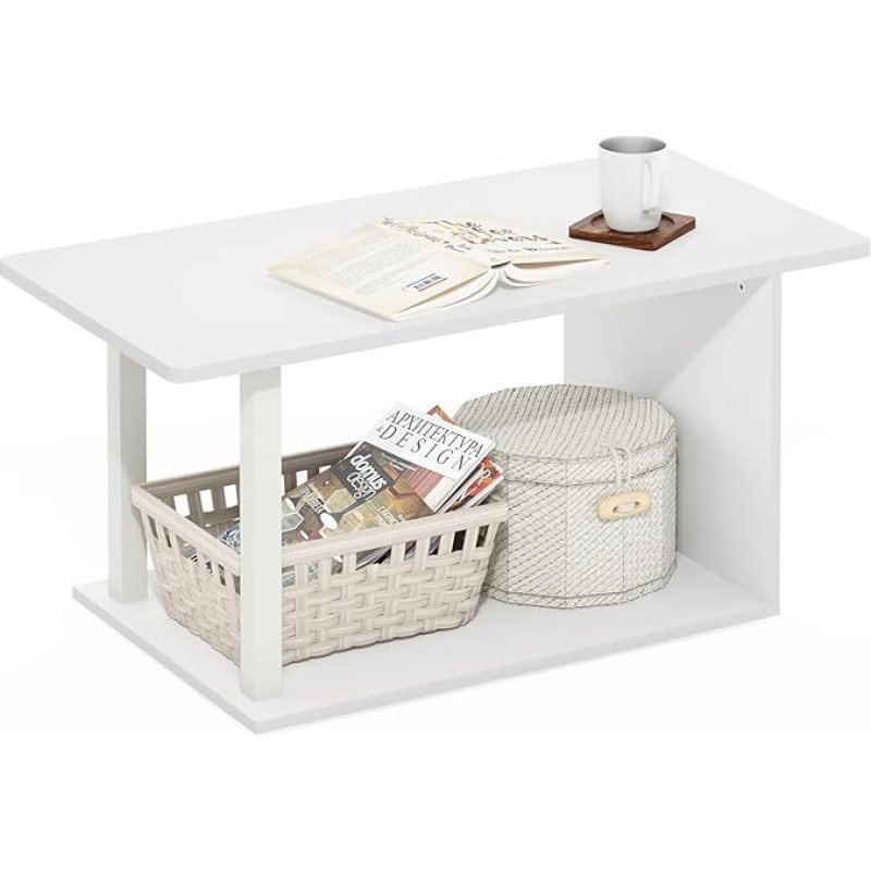 Furinno Basic Home Living Coffee Table, White/White