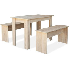 vidaXL 3-Piece Dining Set Chipboard Table Set, Dining Table, Kitchen Table, Benches