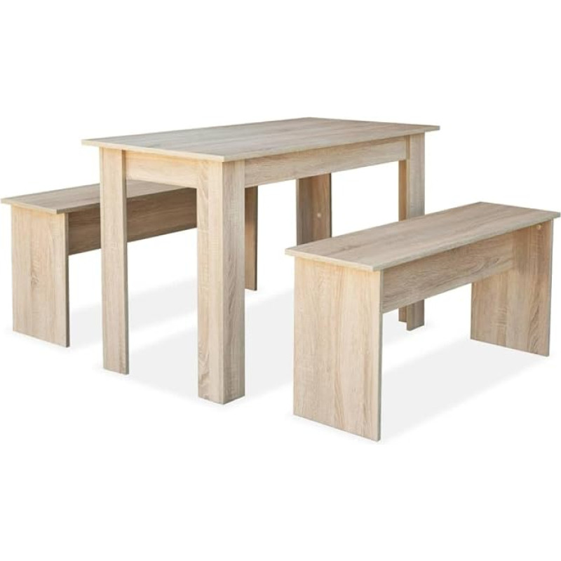 vidaXL 3-Piece Dining Set Chipboard Table Set, Dining Table, Kitchen Table, Benches