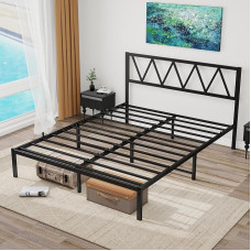 MOFLUT Kingsize-Bettgestell mit Kopfteil, robuste Metallbettrahmen, Kingsize-Bettkasten, einfache Montage, Schwarz