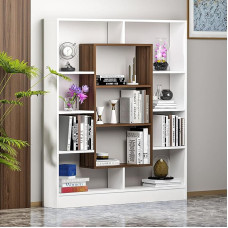 Homidea Venus Bookcase - Standing Shelf - Office Shelf - Room Animal for Living Room / Office in Modern Design (White/Walnut)