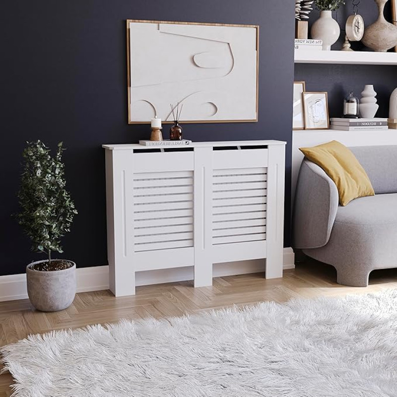 Vida Designs Milton Radiator Cover Modern White Painted MDF Cabinet Medium Height 82cm Width 111cm Depth 19cm