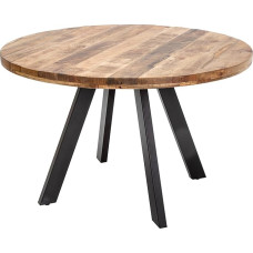 invicta INTERIOR Solid Dining Table Iron Craft 120 cm Round Natural Mango Wood Table Bistro Table Kitchen Table Wooden Table