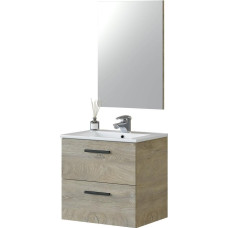 Habitdesign Aruba Bathroom Cabinet with 2 Drawers and Mirror in Alaska Oak Finish 60cm (W) x 57cm (H) x 45cm (D)