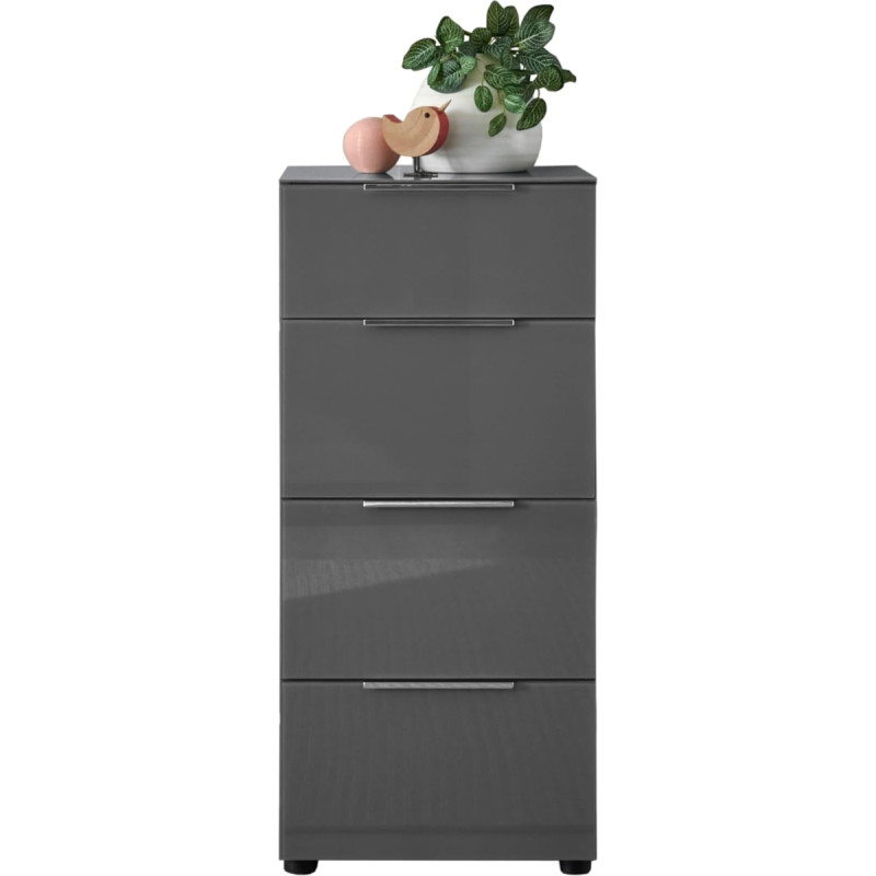 Stella Trading Santorin Chest of Drawers Anthracite with Glass Front, 45 x 99 x 40 cm (W x H x D), Wood Material