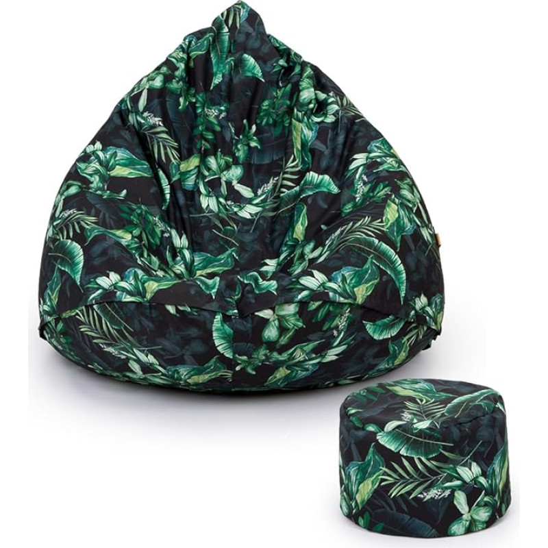 Bielik XXL Bean Bag with Stool, Seat Cushion, Floor Cushion, Armchair Cushion, Indoor and Outdoor Gaming Suitable Bean Bag for Teenagers and Adults, Bean Bag with Filling, 350 L (Leaves)