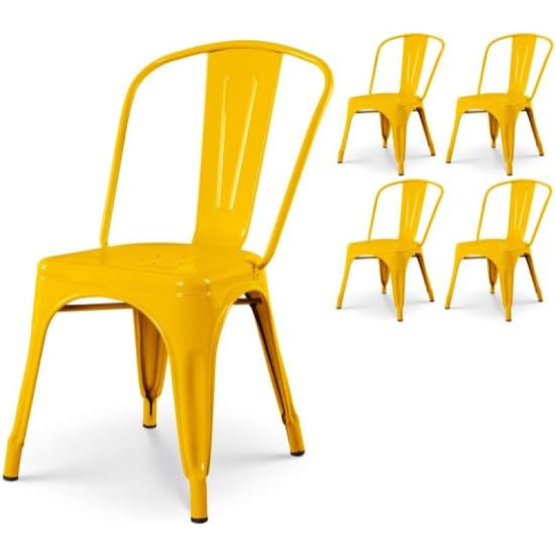 Kosmi - Metal Chair - Fir Green Industrial Style Gloss Finish (4, Yellow)