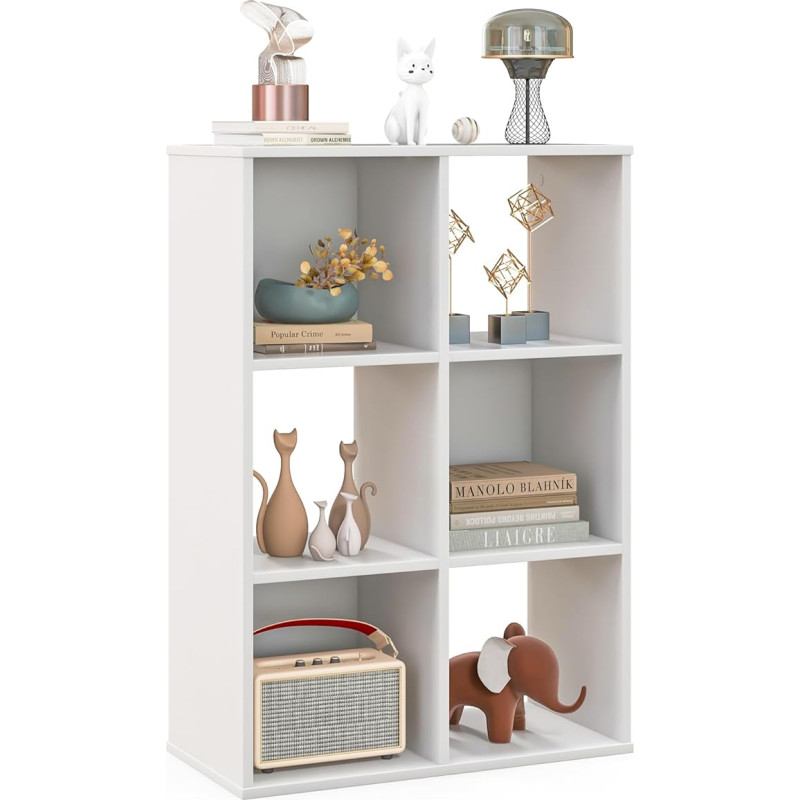 COSTWAY Bookcase with 6 Compartments, Standing Shelf, White, Office Shelf, Freestanding, Cube Shelf, Bookcase, Storage Shelf, 60 x 29 x 90 cm