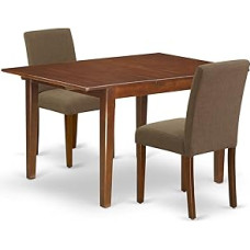 3-teiliges Dinette-Set für kleine Räume, enthält einen rechteckigen Esstisch mit Schmetterlingsblatt und 2 Parson-Stühlen aus Kaffee-Leinenstoff